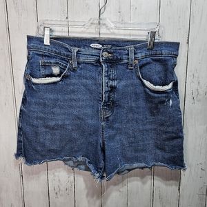 Old Navy Women's Sky-Hi Rise Blue Cotton Stretch Jean Shorts Raw Hem Size 14.